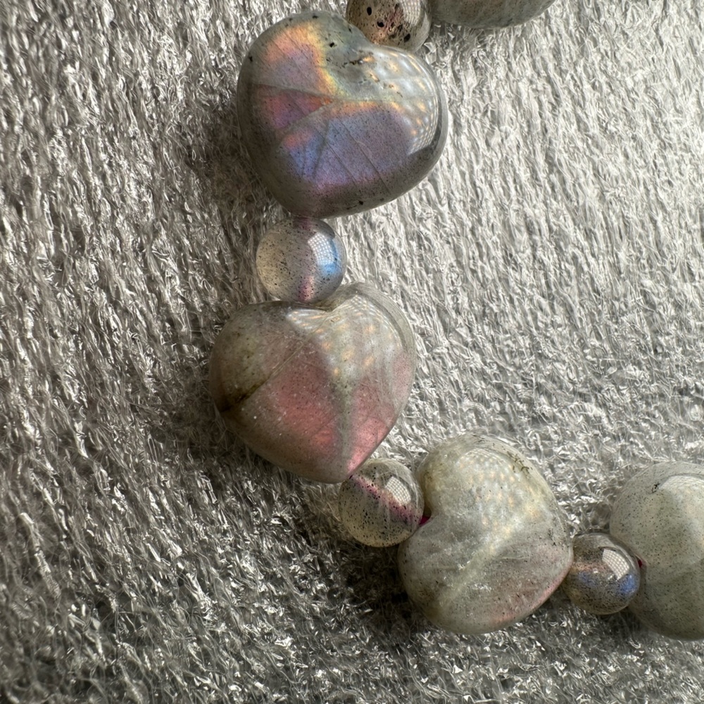 15MM Rare Pink Flash Labradorite Heart Natural Crystal Bracelet